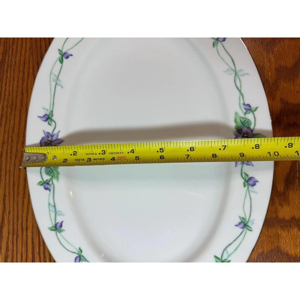 Vintage Handpainted and Signed Porcelain Serving Platter with Violets